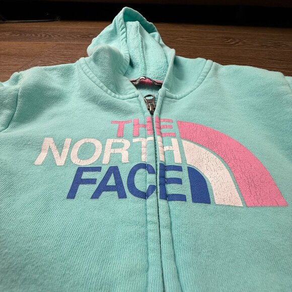The North Face Girls Hooded Zip-Front Sweatshirt, Aqua, Logo, XS (6), Fall - Picture 2 of 10